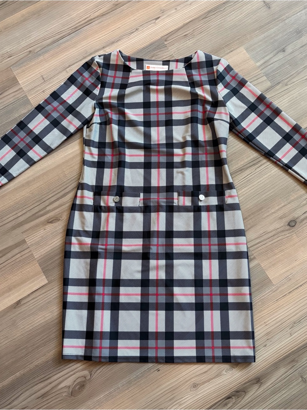Jude Connally Sabine 3/4 Sleeve Sheath Dress in Fall Tartan Plaid Size XS